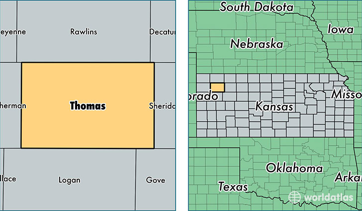 location of Thomas county on a map