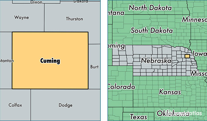 location of Cuming county on a map