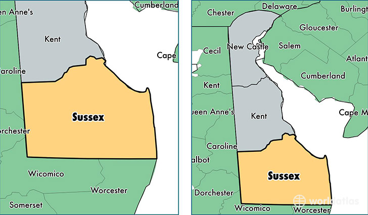 location of Sussex county on a map