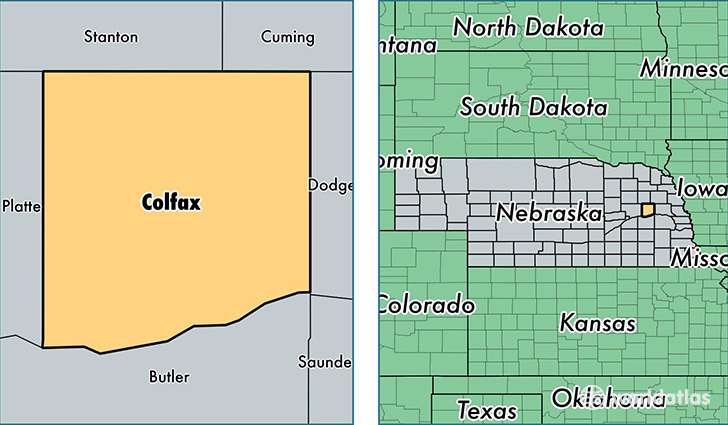 location of Colfax county on a map