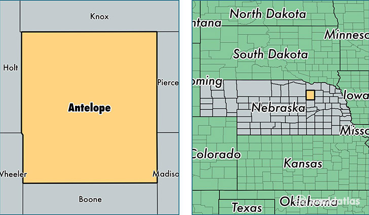 location of Antelope county on a map