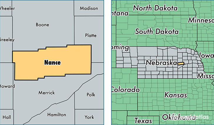 location of Nance county on a map