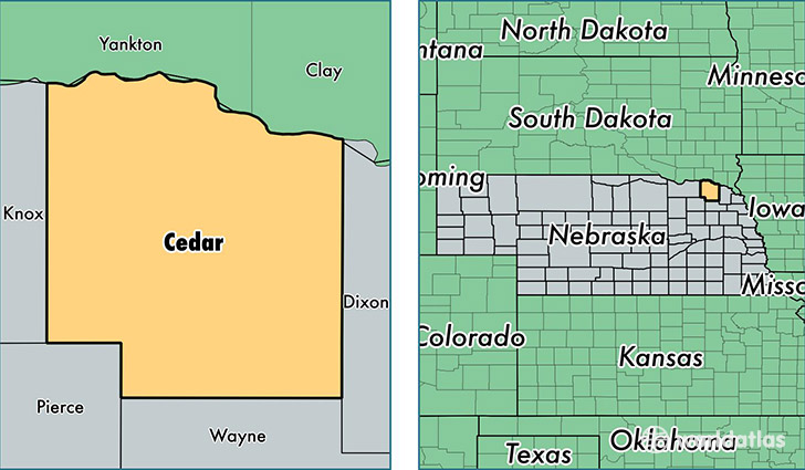 location of Cedar county on a map