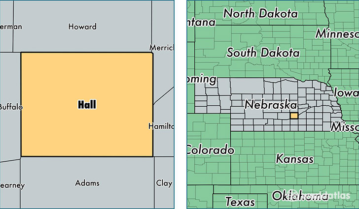 location of Hall county on a map