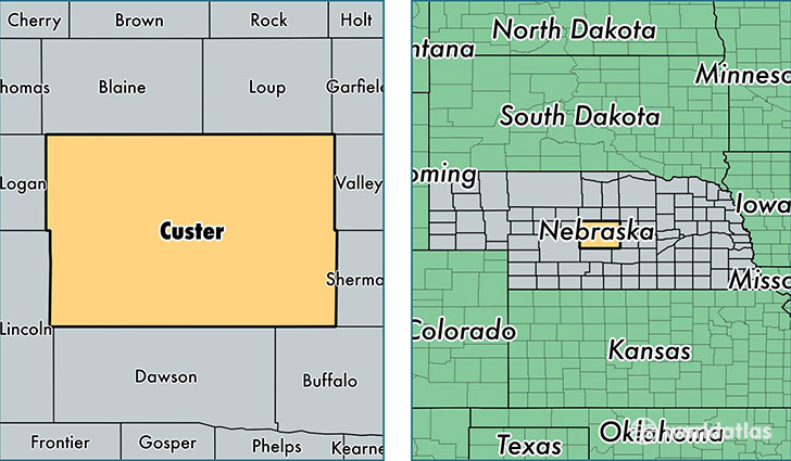 location of Custer county on a map