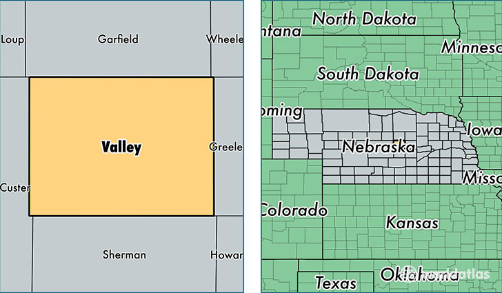 location of Valley county on a map