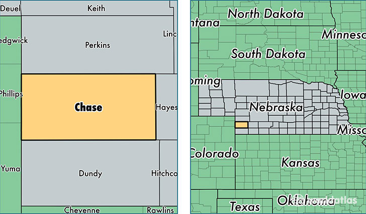 location of Chase county on a map