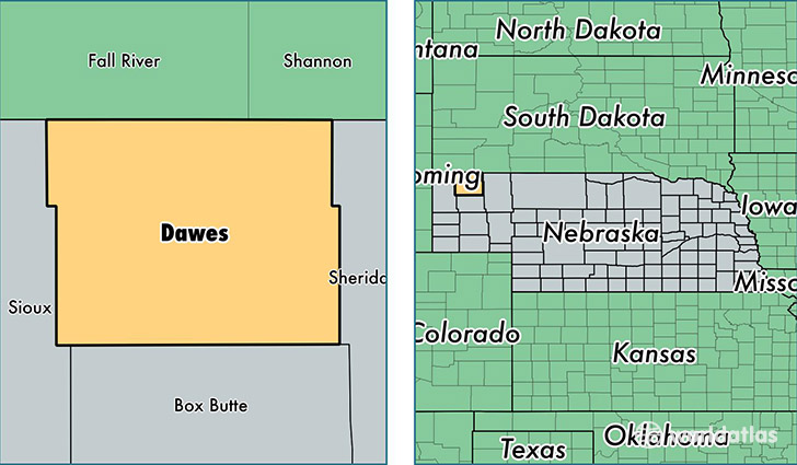 location of Dawes county on a map