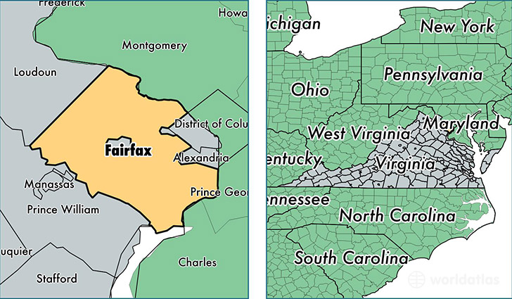 location of Fairfax county on a map