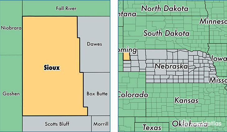 location of Sioux county on a map