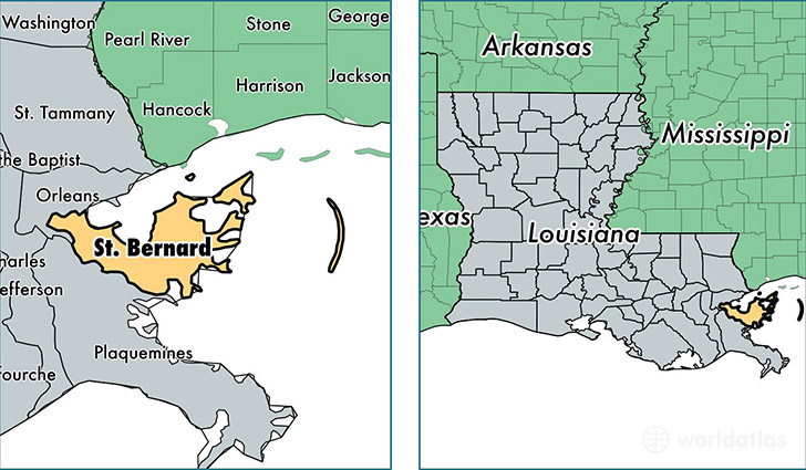 location of Saint Bernard county on a map