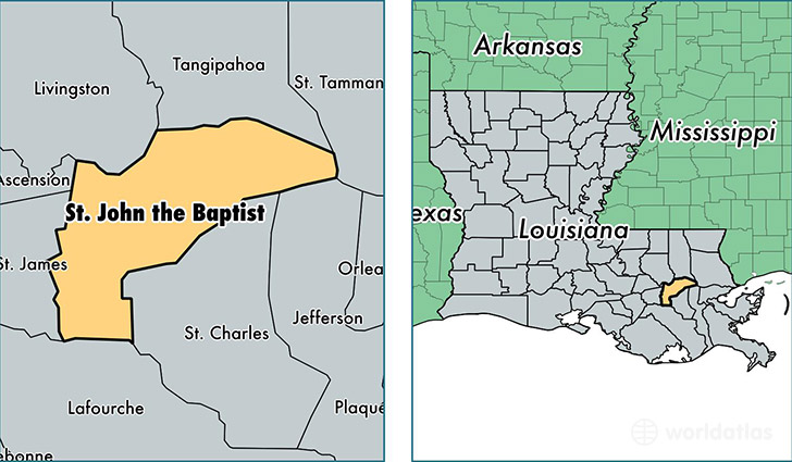 location of St John the Baptist county on a map