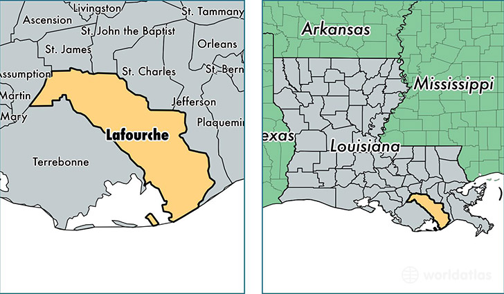location of Lafourche county on a map