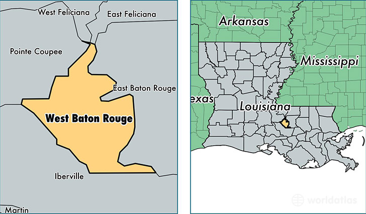 location of West Baton Rouge county on a map