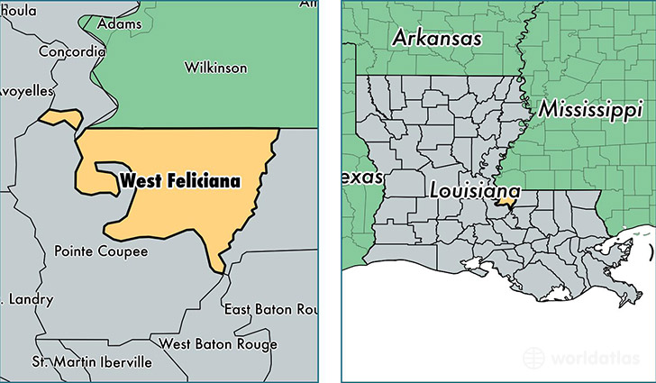 location of West Feliciana county on a map