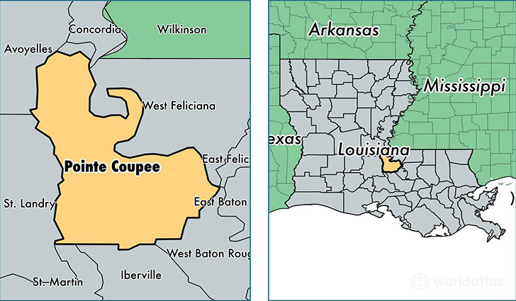location of Pointe Coupee county on a map
