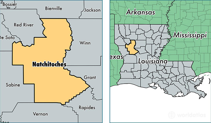 location of Natchitoches county on a map