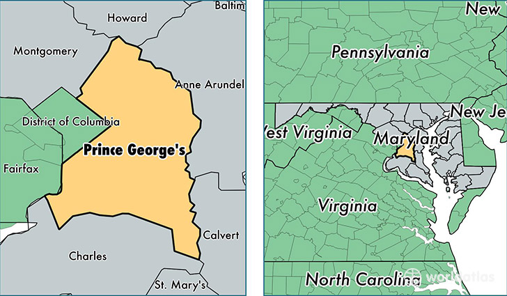 location of Prince Georges county on a map