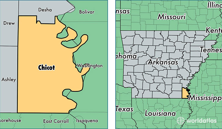 location of Chicot county on a map