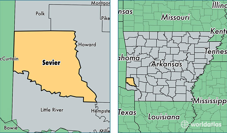 location of Sevier county on a map