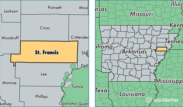 location of Saint Francis county on a map
