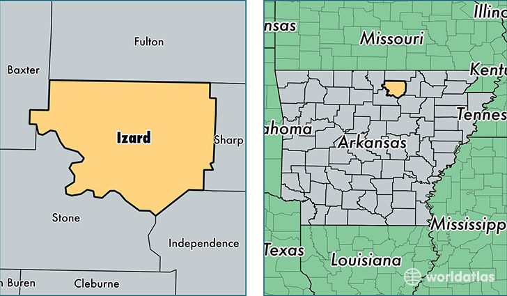 location of Izard county on a map