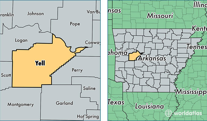 location of Yell county on a map