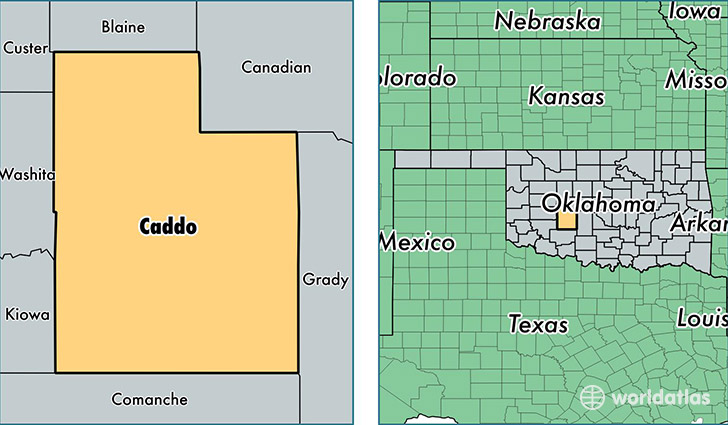 location of Caddo county on a map