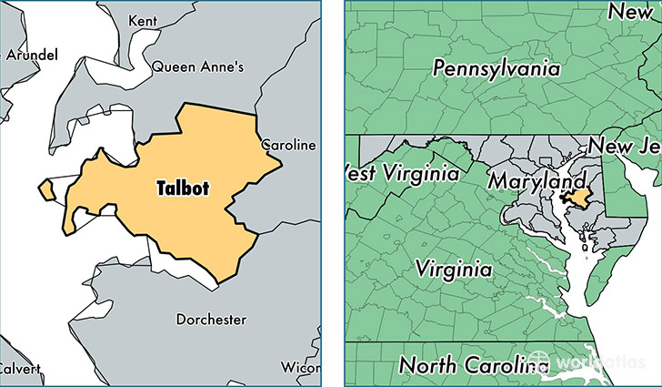 location of Talbot county on a map