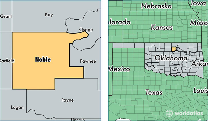 location of Noble county on a map