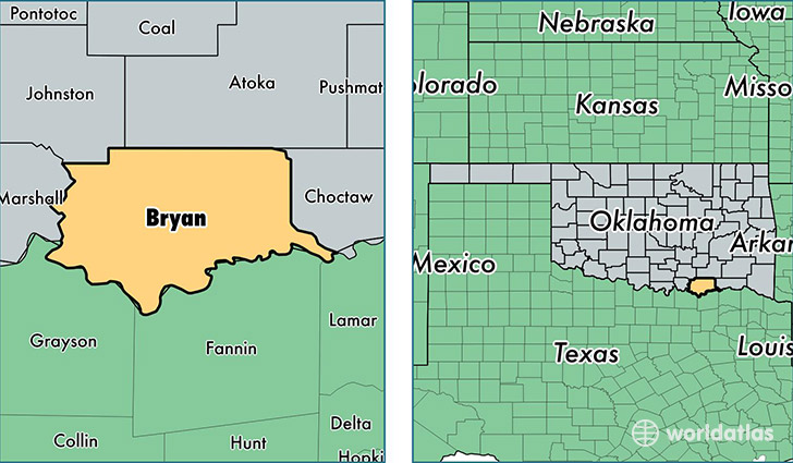 location of Bryan county on a map