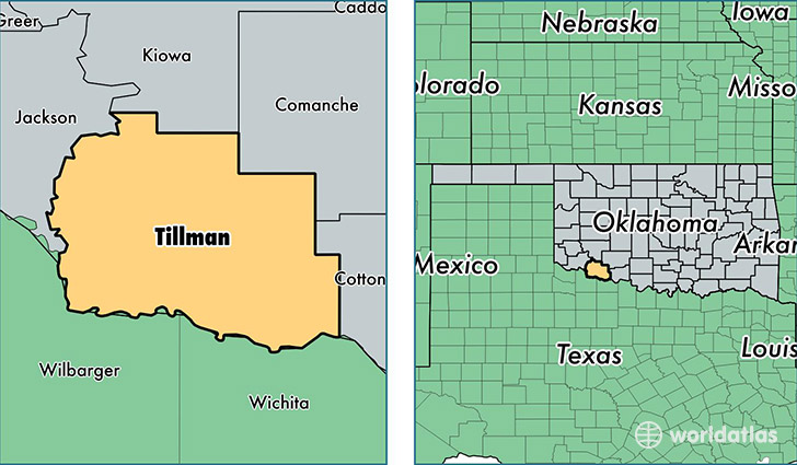 location of Tillman county on a map