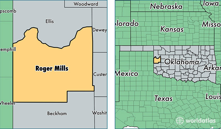 location of Roger Mills county on a map