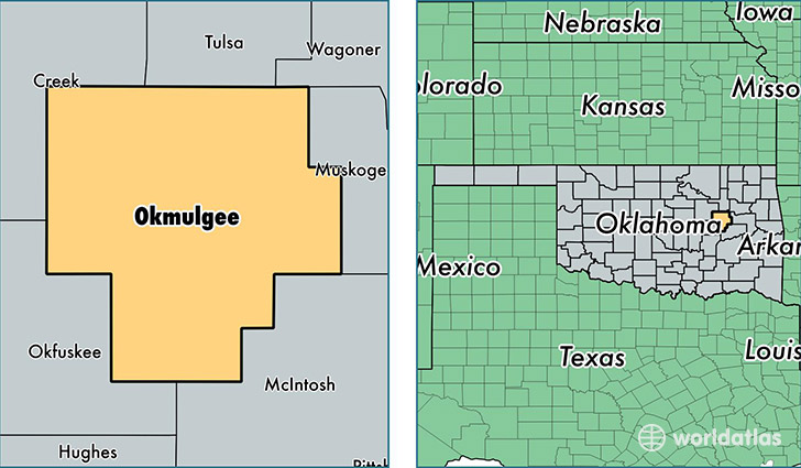 location of Okmulgee county on a map