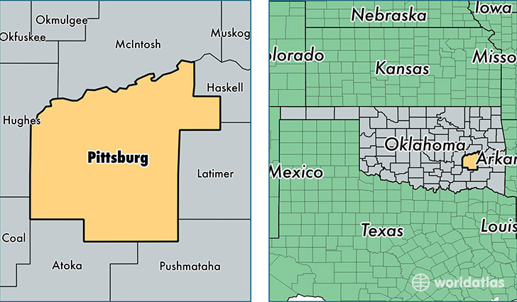 location of Pittsburg county on a map