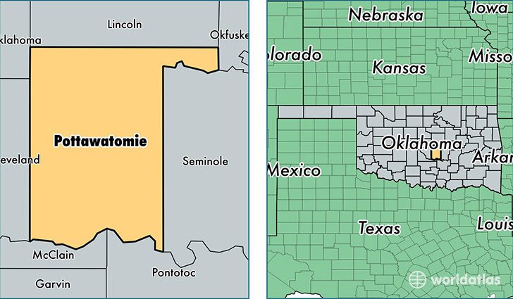 location of Pottawatomie county on a map