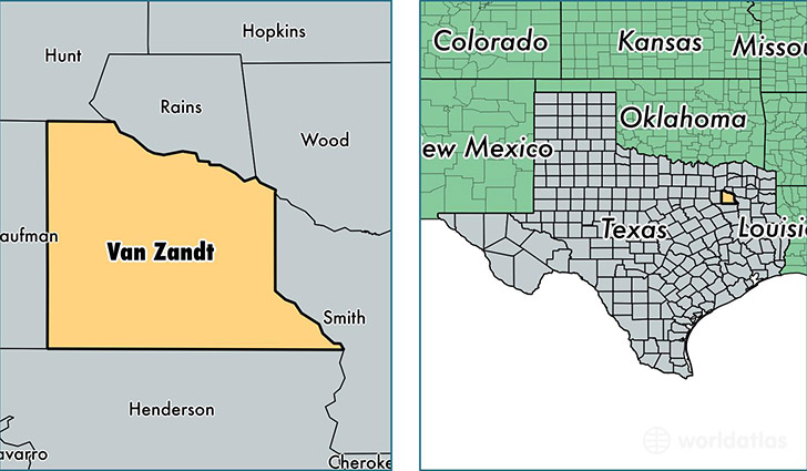 location of Van Zandt county on a map