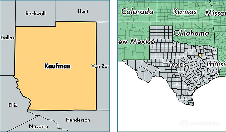 location of Kaufman county on a map