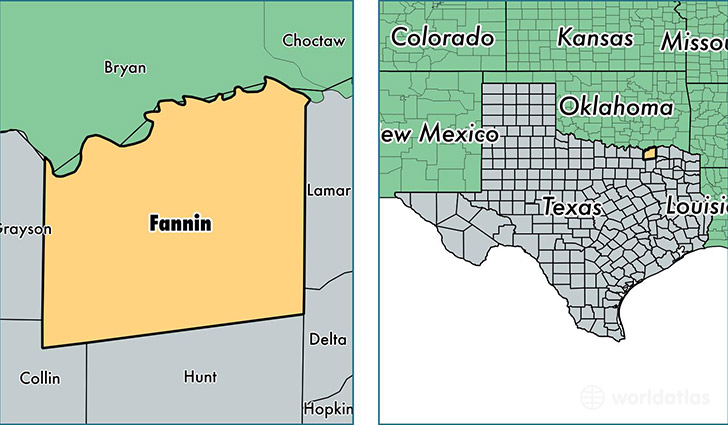 location of Fannin county on a map
