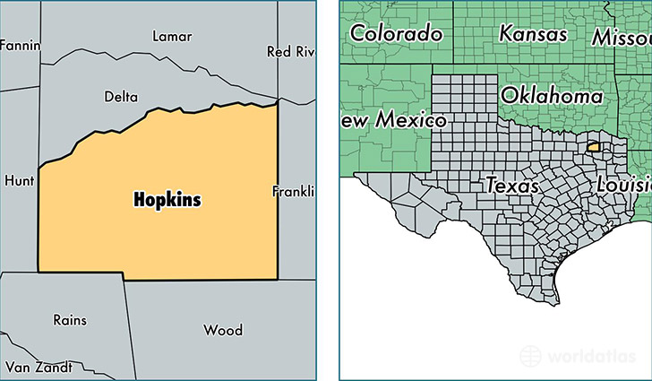 location of Hopkins county on a map