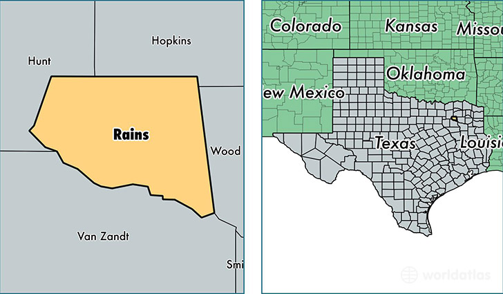 location of Rains county on a map