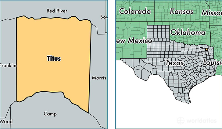 location of Titus county on a map