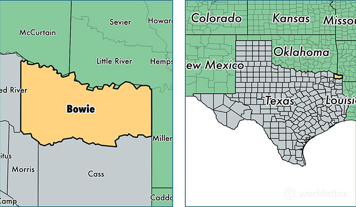 location of Bowie county on a map