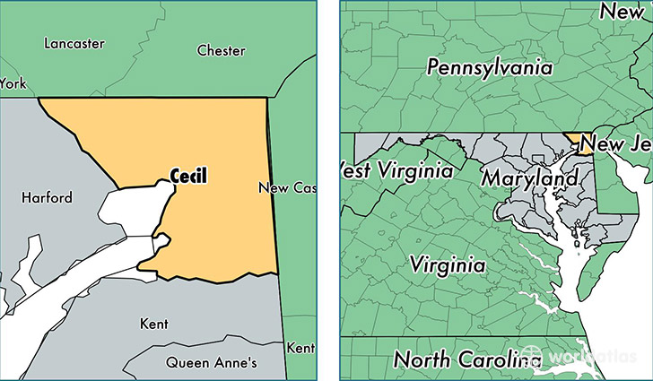 location of Cecil county on a map