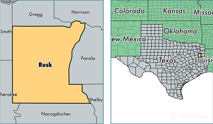 location of Rusk county on a map