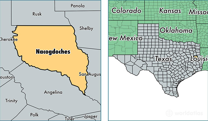 location of Nacogdoches county on a map