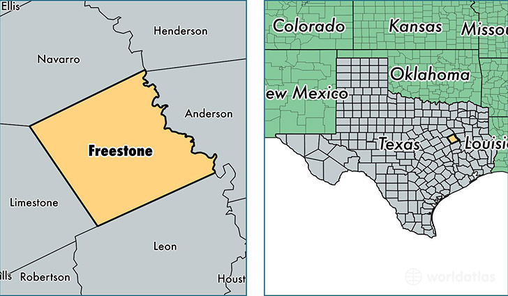 location of Freestone county on a map