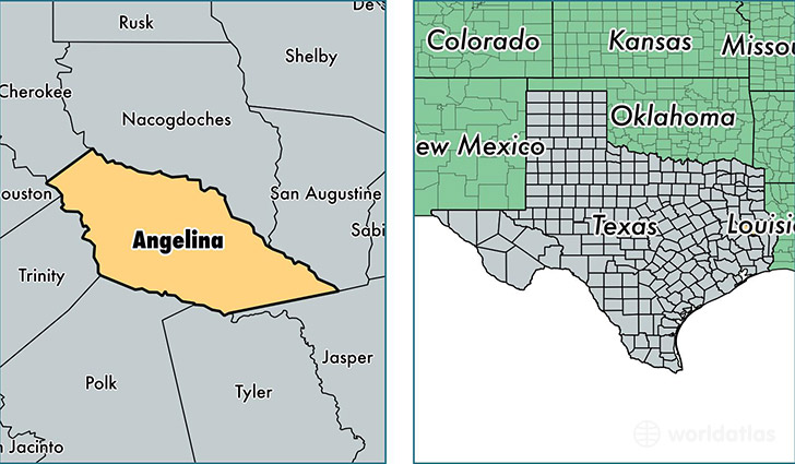 location of Angelina county on a map