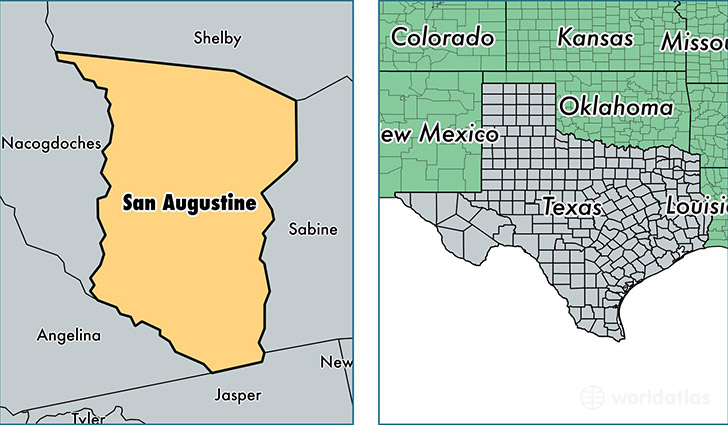 location of San Augustine county on a map