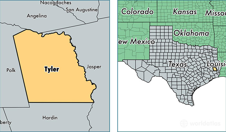 location of Tyler county on a map